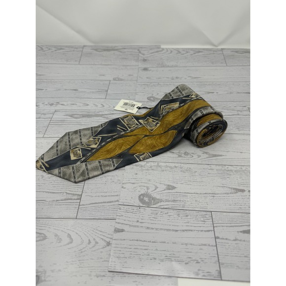 Daniel De Fasson Men's Necktie Silk Abstract Gold Gray Designer NEW - Picture 1 of 4